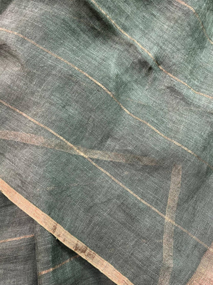 DARK GREEN PURE HANDLOOM LINEN SAREE