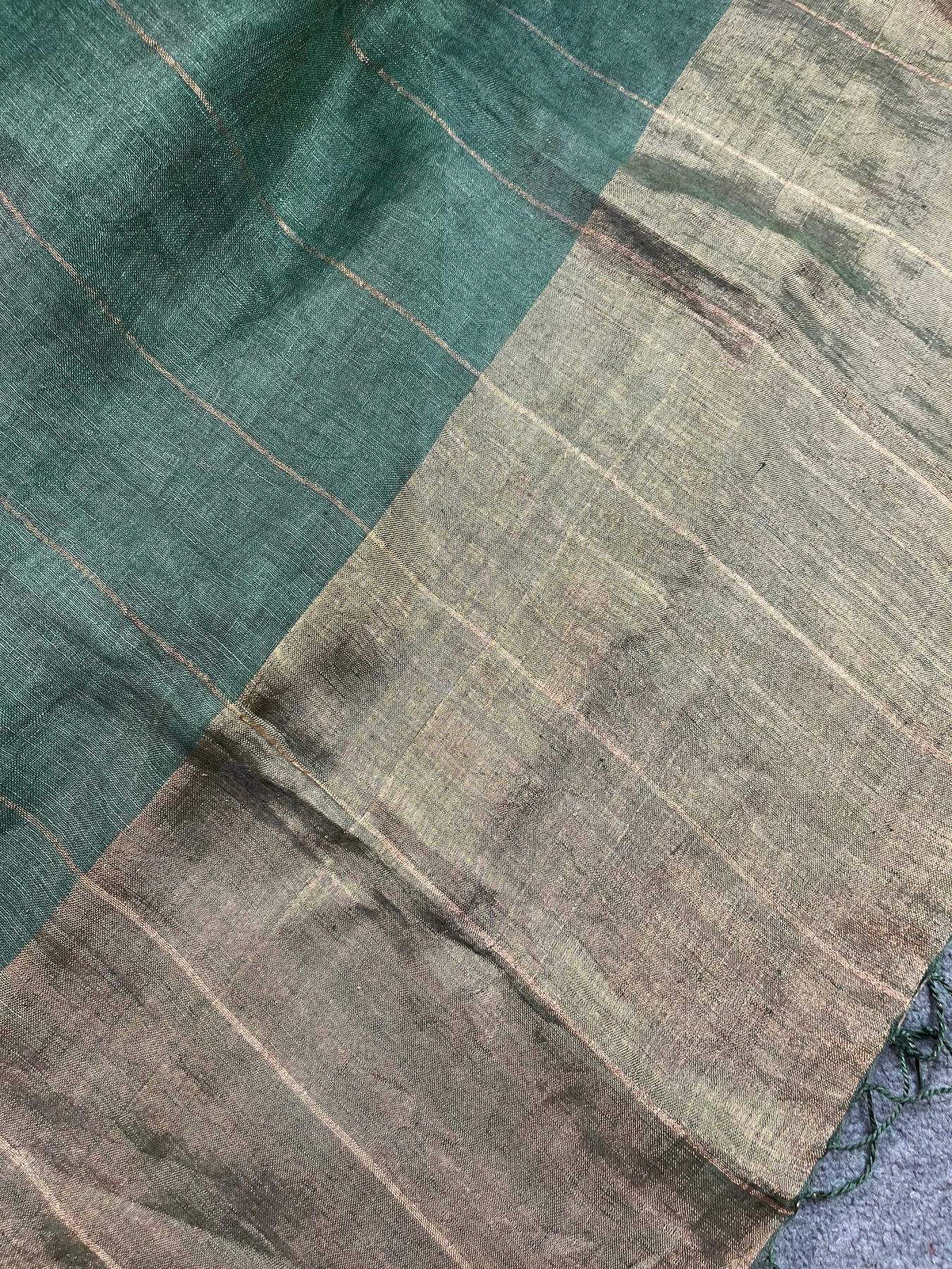 DARK GREEN PURE HANDLOOM LINEN SAREE