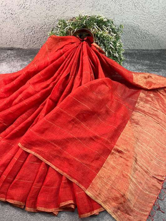 ORANGE PURE HANDLOOM LINE SAREE