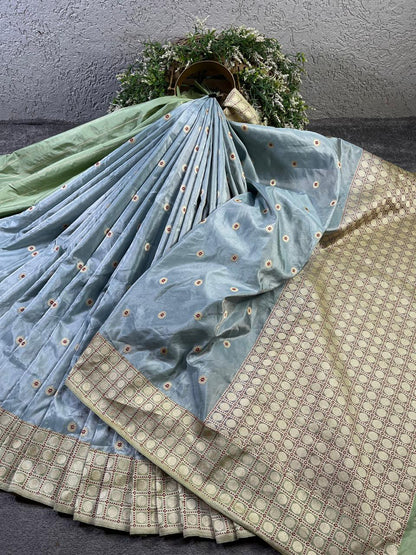 BLUE SILK TISSUE PURE HANDLOOM BANARASI SAREE