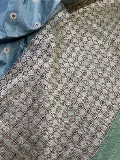 BLUE SILK TISSUE PURE HANDLOOM BANARASI SAREE