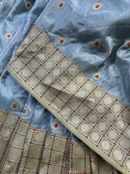 BLUE SILK TISSUE PURE HANDLOOM BANARASI SAREE