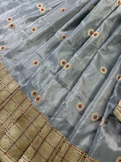 BLUE SILK TISSUE PURE HANDLOOM BANARASI SAREE