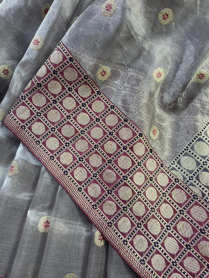 LIGHT MAUVE KORA TISSUE PURE HANDLOOM BANARASI SAREE
