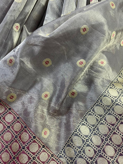 LIGHT MAUVE KORA TISSUE PURE HANDLOOM BANARASI SAREE