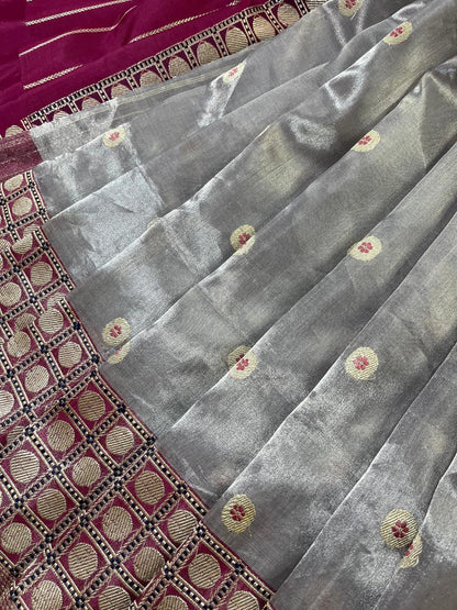 LIGHT MAUVE KORA TISSUE PURE HANDLOOM BANARASI SAREE