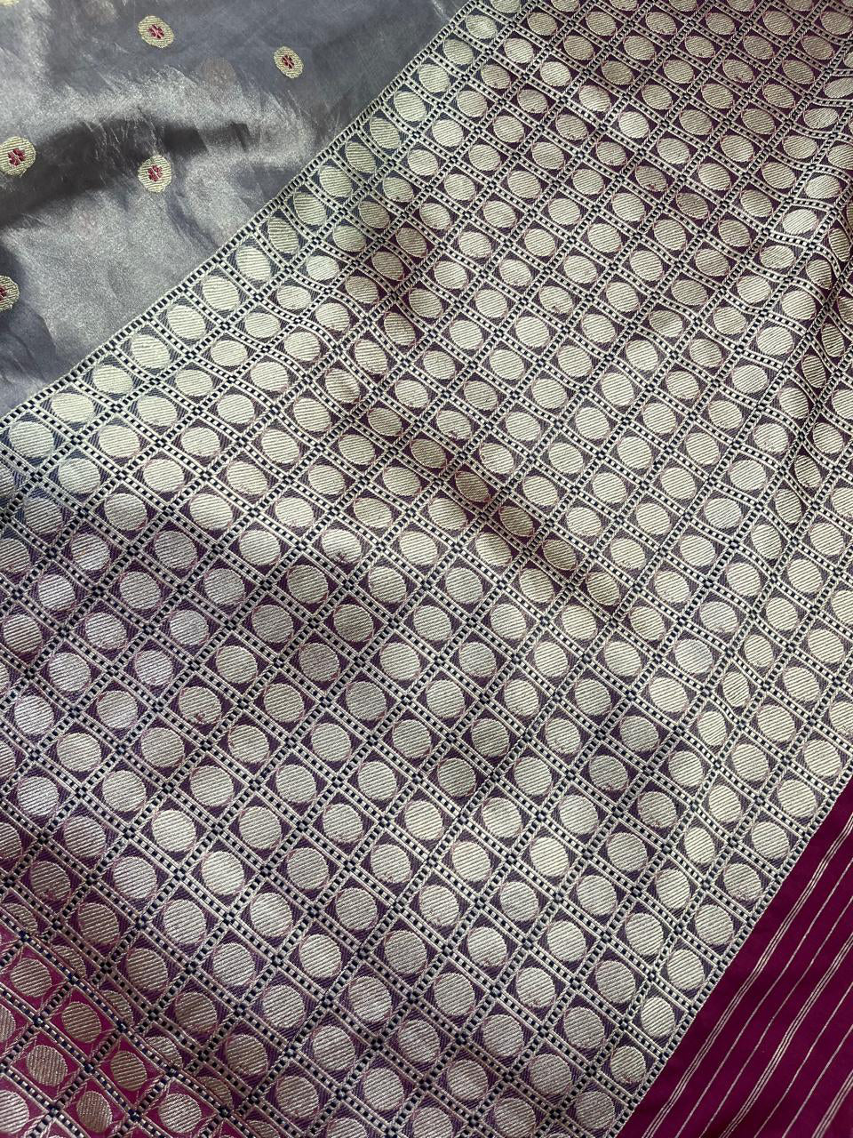 LIGHT MAUVE KORA TISSUE PURE HANDLOOM BANARASI SAREE