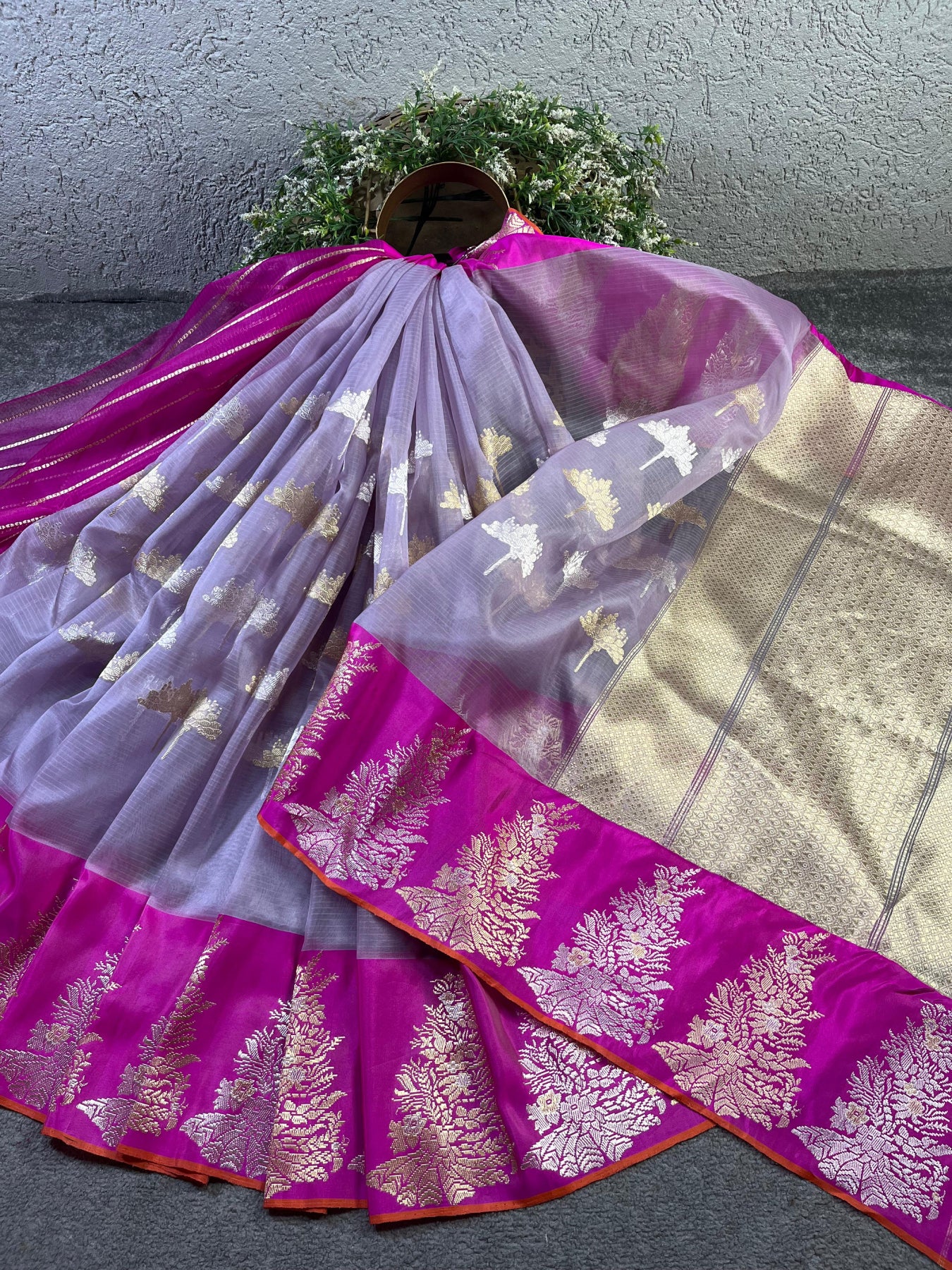 LILAC MAUVE KORA PURE HANDLOOM BANARASI SAREE