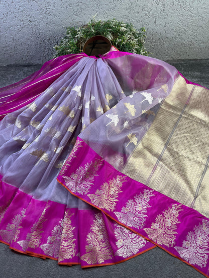 LILAC MAUVE KORA PURE HANDLOOM BANARASI SAREE