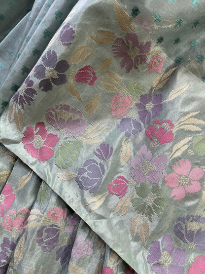 BLUISH GREY KORA PURE HANDLOOM BANARASI SAREE