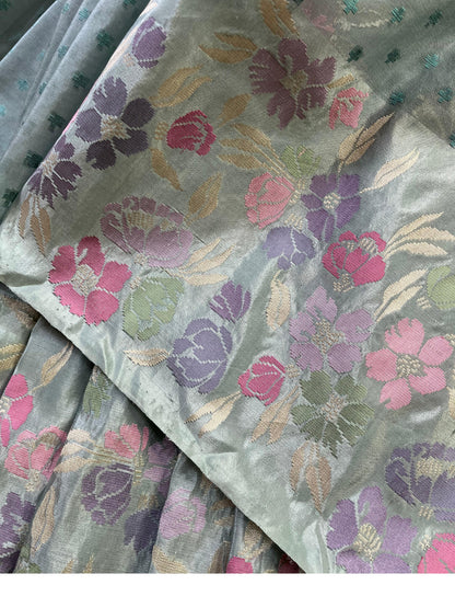 BLUISH GREY KORA PURE HANDLOOM BANARASI SAREE