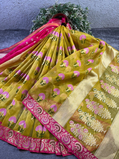YELLOW KORA PURE HANDLOOM BANARASI SAREE