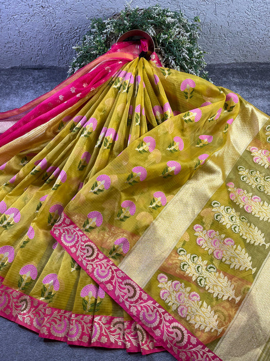 YELLOW KORA PURE HANDLOOM BANARASI SAREE