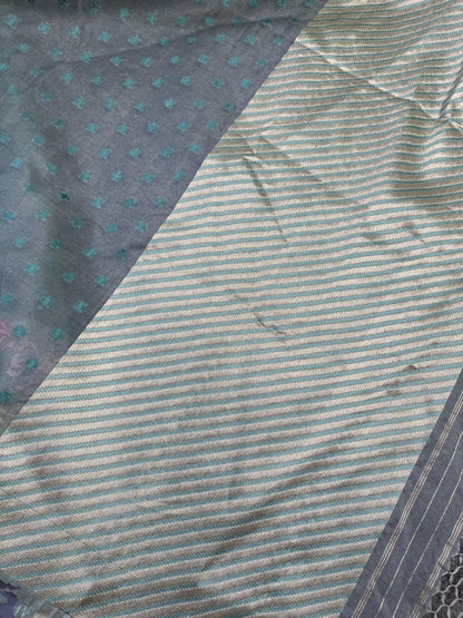 BLUISH GREY KORA PURE HANDLOOM BANARASI SAREE
