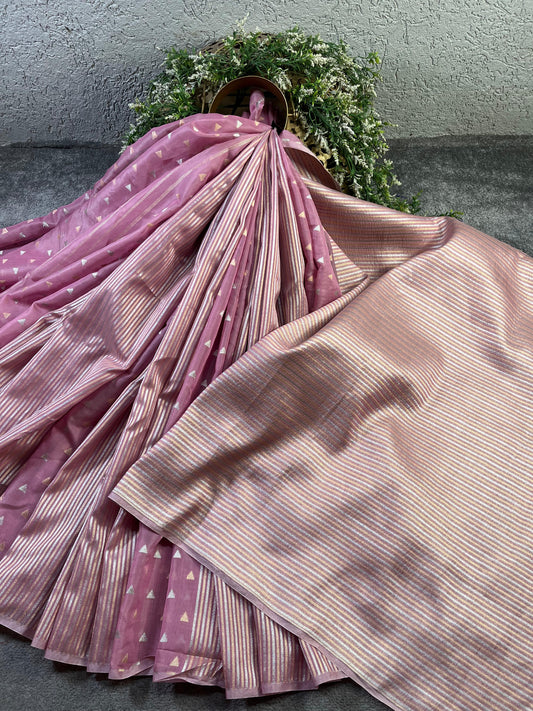 PINK KORA PURE HANDLOOM BANARASI SAREE