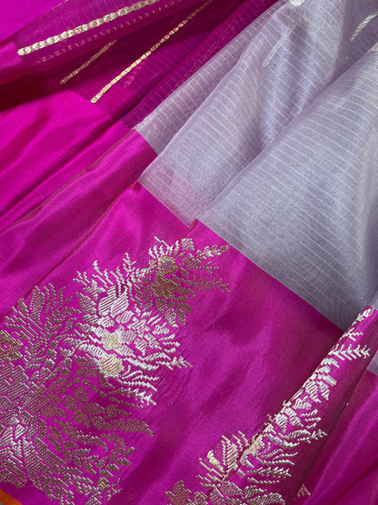 LILAC MAUVE KORA PURE HANDLOOM BANARASI SAREE