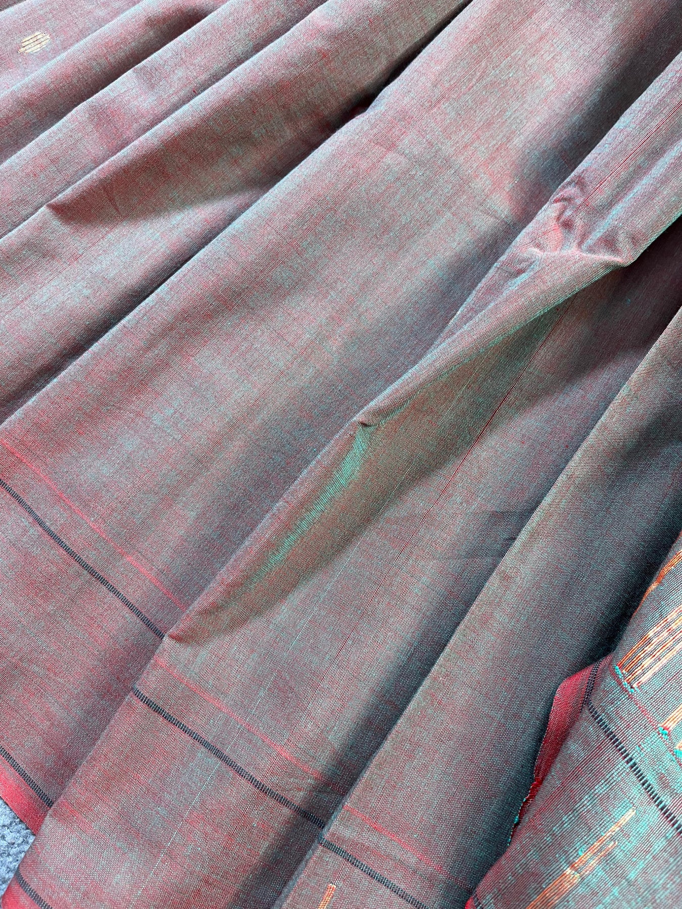 TWO TONE MAUVE GREEN COTTON PURE HANDLOOM PAITHANI SAREE