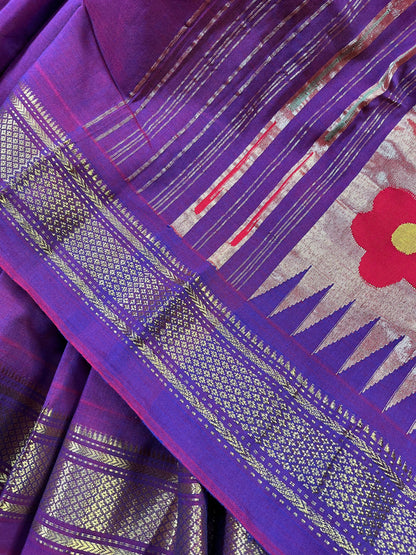 TWO TONE MAGENTA COTTON PURE HANDLOOM PAITHANI SAREE
