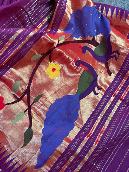 TWO TONE MAGENTA COTTON PURE HANDLOOM PAITHANI SAREE