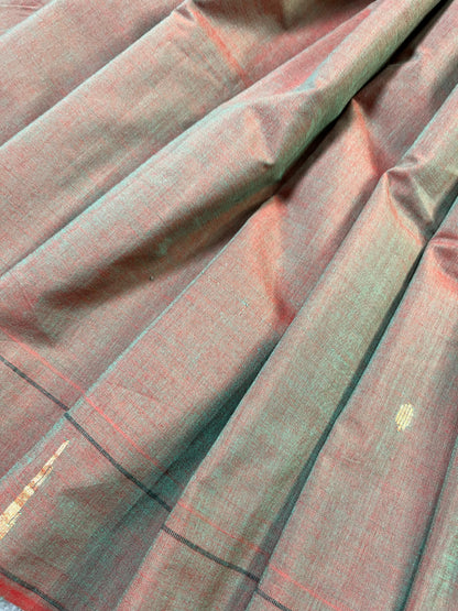 TWO TONE MAUVE GREEN COTTON PURE HANDLOOM PAITHANI SAREE