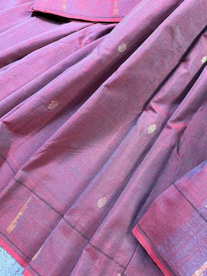 TWO TONE WINE COTTON PURE HANDLOOM PAITHANI SAREE
