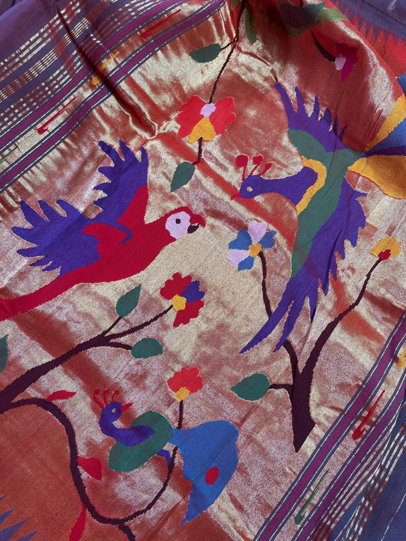 TWO TONE WINE COTTON PURE HANDLOOM PAITHANI SAREE