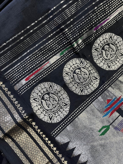 BLACK COTTON PURE HANDLOOM PAITHANI SAREE