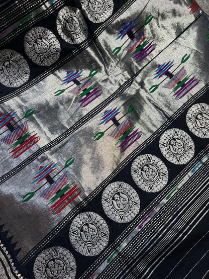 BLACK COTTON PURE HANDLOOM PAITHANI SAREE