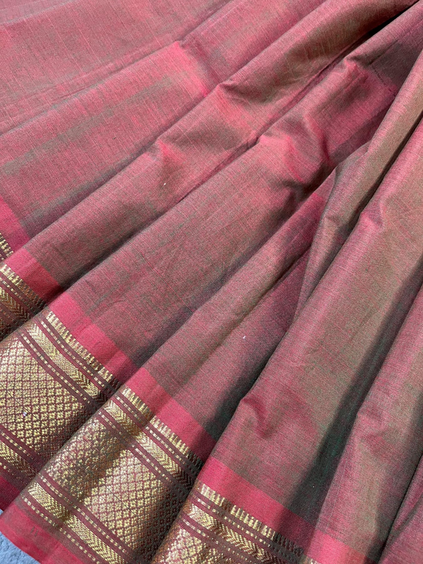 TWO TONE GREEN BROWN COTTON PURE HANDLOOM PAITHANI