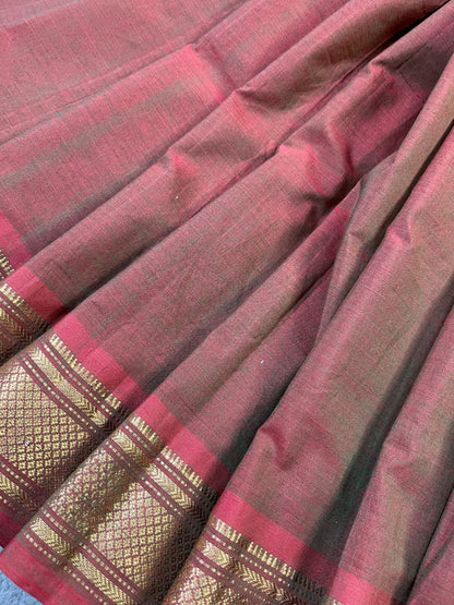 TWO TONE GREEN BROWN COTTON PURE HANDLOOM PAITHANI
