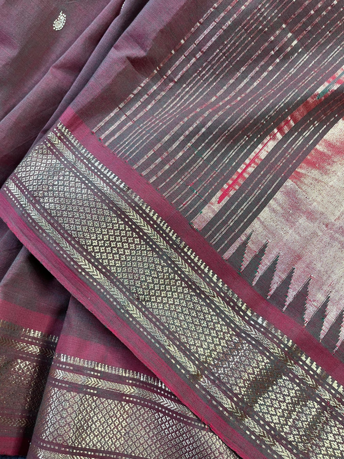 TWO TONE GREEN BROWN COTTON PURE HANDLOOM PAITHANI