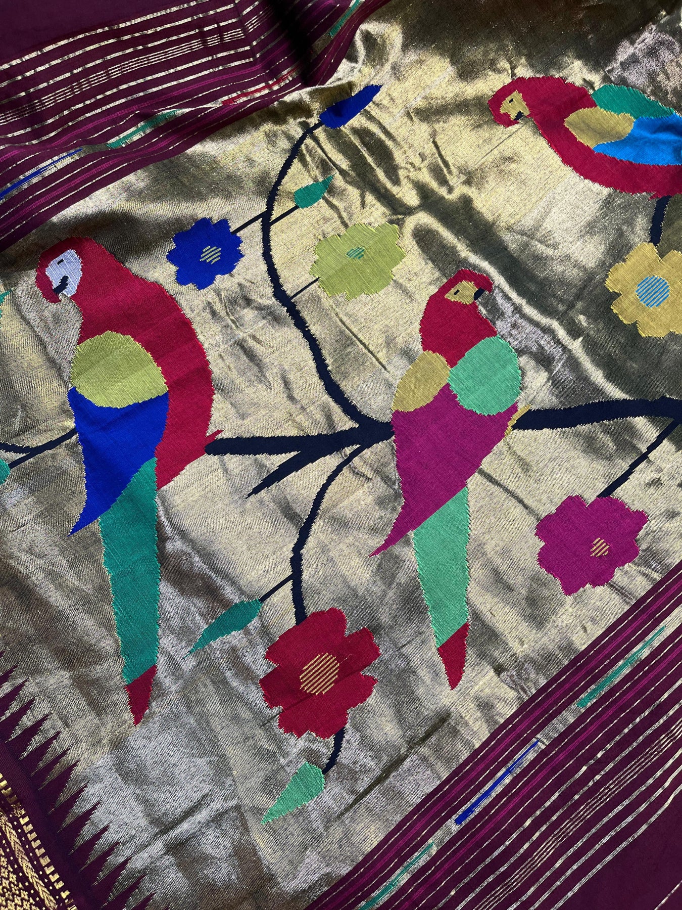 DARK BROWN COTTON PURE HANDLOOM PAITHANI SAREE