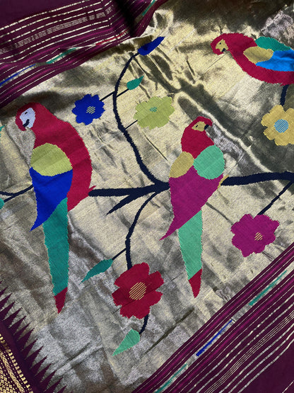 DARK BROWN COTTON PURE HANDLOOM PAITHANI SAREE