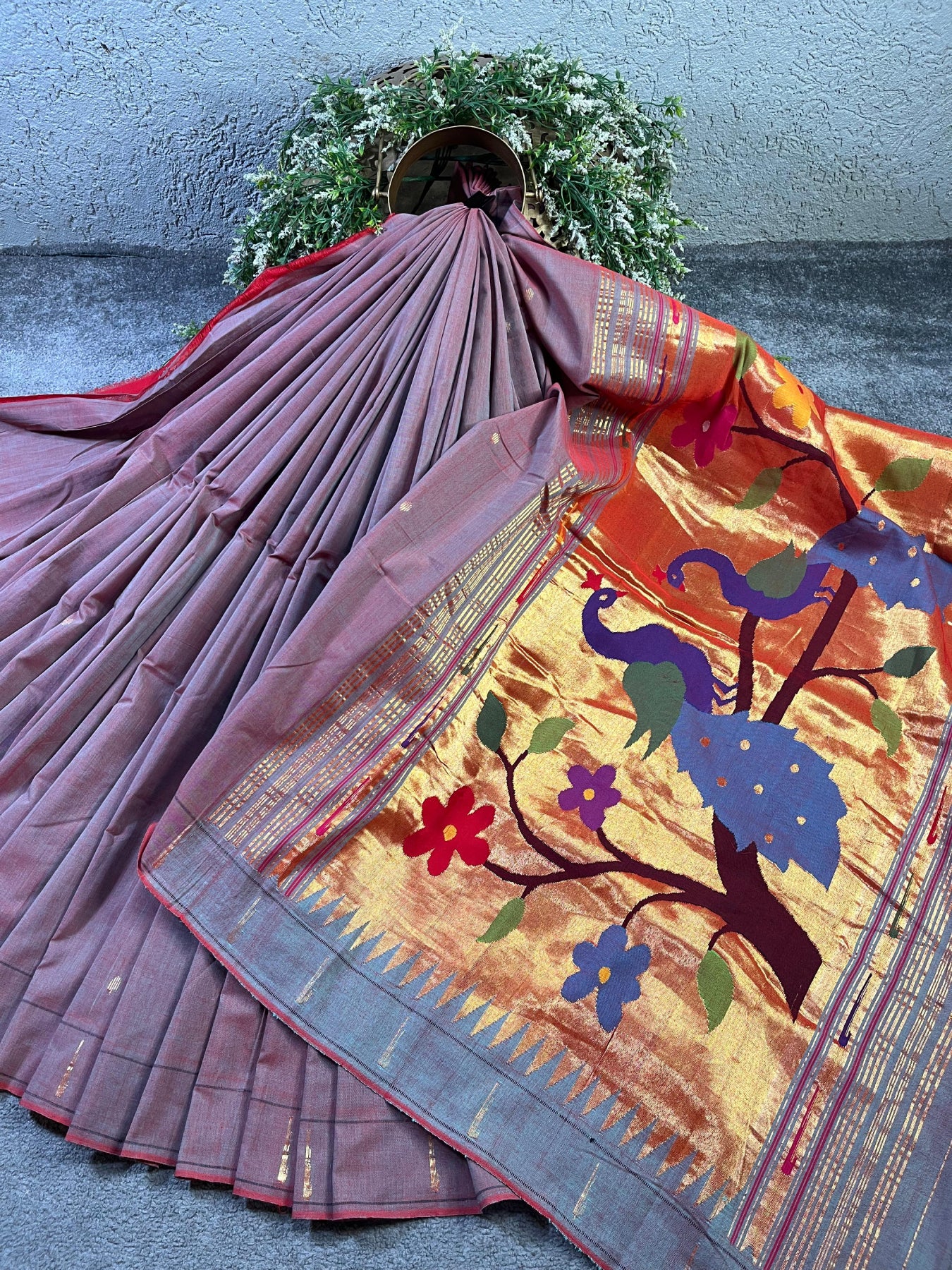 MAUVE COTTON PURE HANDLOOM PAITHANI SAREE
