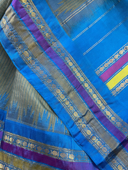 GREY SICO PURE HANDLOOM GADWAL SAREE