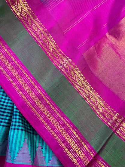 TURQUOISE SILK PURE HANDLOOM GADWAL SAREE