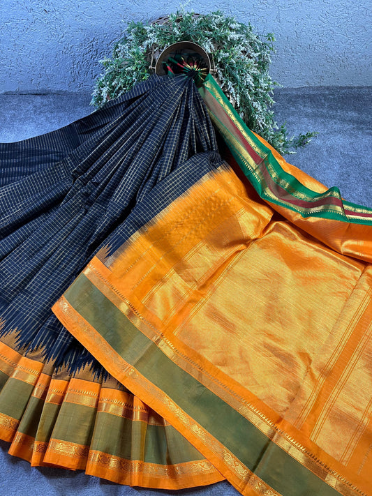 BLACK SILK PURE HANDLOOM GADWAL SAREE