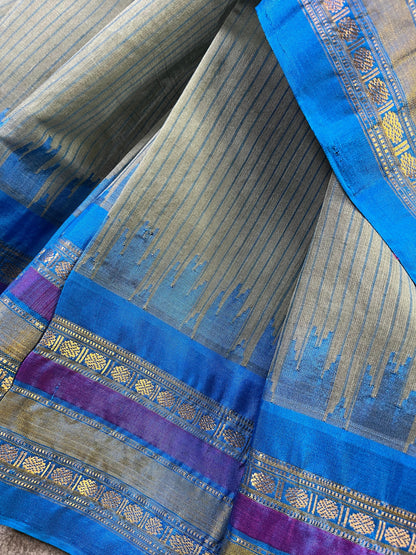 GREY SICO PURE HANDLOOM GADWAL SAREE