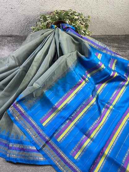 GREY SICO PURE HANDLOOM GADWAL SAREE