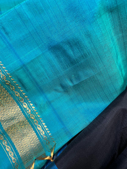 BLACK SILK PURE HANDLOOM GADWAL SAREE