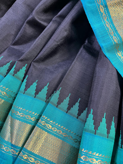BLACK SILK PURE HANDLOOM GADWAL SAREE