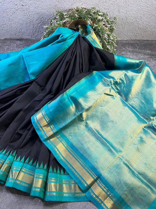 BLACK SILK PURE HANDLOOM GADWAL SAREE