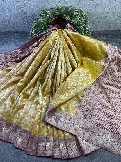 YELLOW KORA TISSUE PURE HANDLOOM BANARASI SAREE