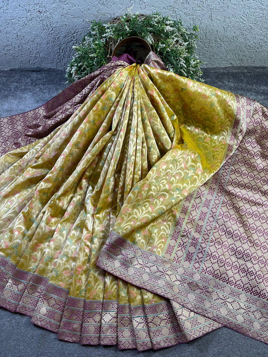 YELLOW KORA TISSUE PURE HANDLOOM BANARASI SAREE