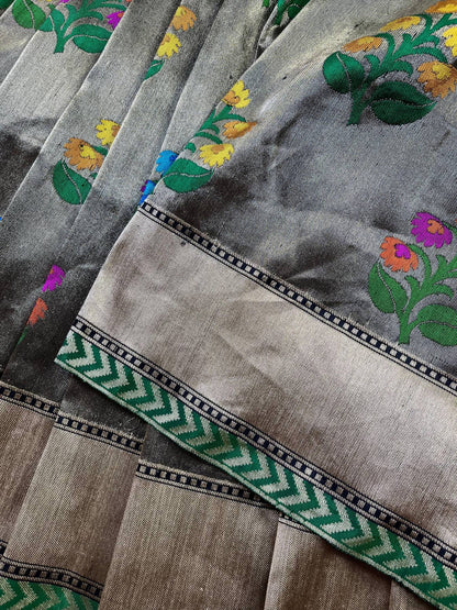 BLACK TISSUE SILK PURE HANDLOOM BANARASI SAREE