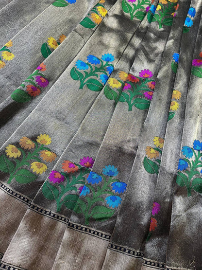 BLACK TISSUE SILK PURE HANDLOOM BANARASI SAREE