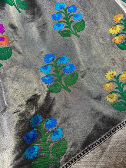 BLACK TISSUE SILK PURE HANDLOOM BANARASI SAREE