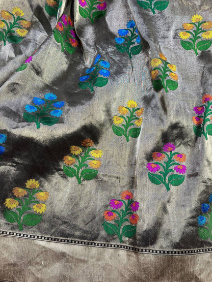 BLACK TISSUE SILK PURE HANDLOOM BANARASI SAREE