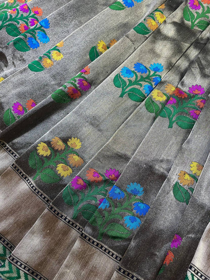 BLACK TISSUE SILK PURE HANDLOOM BANARASI SAREE