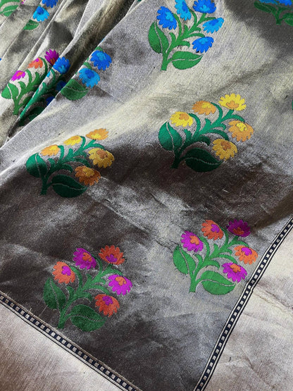 BLACK TISSUE SILK PURE HANDLOOM BANARASI SAREE